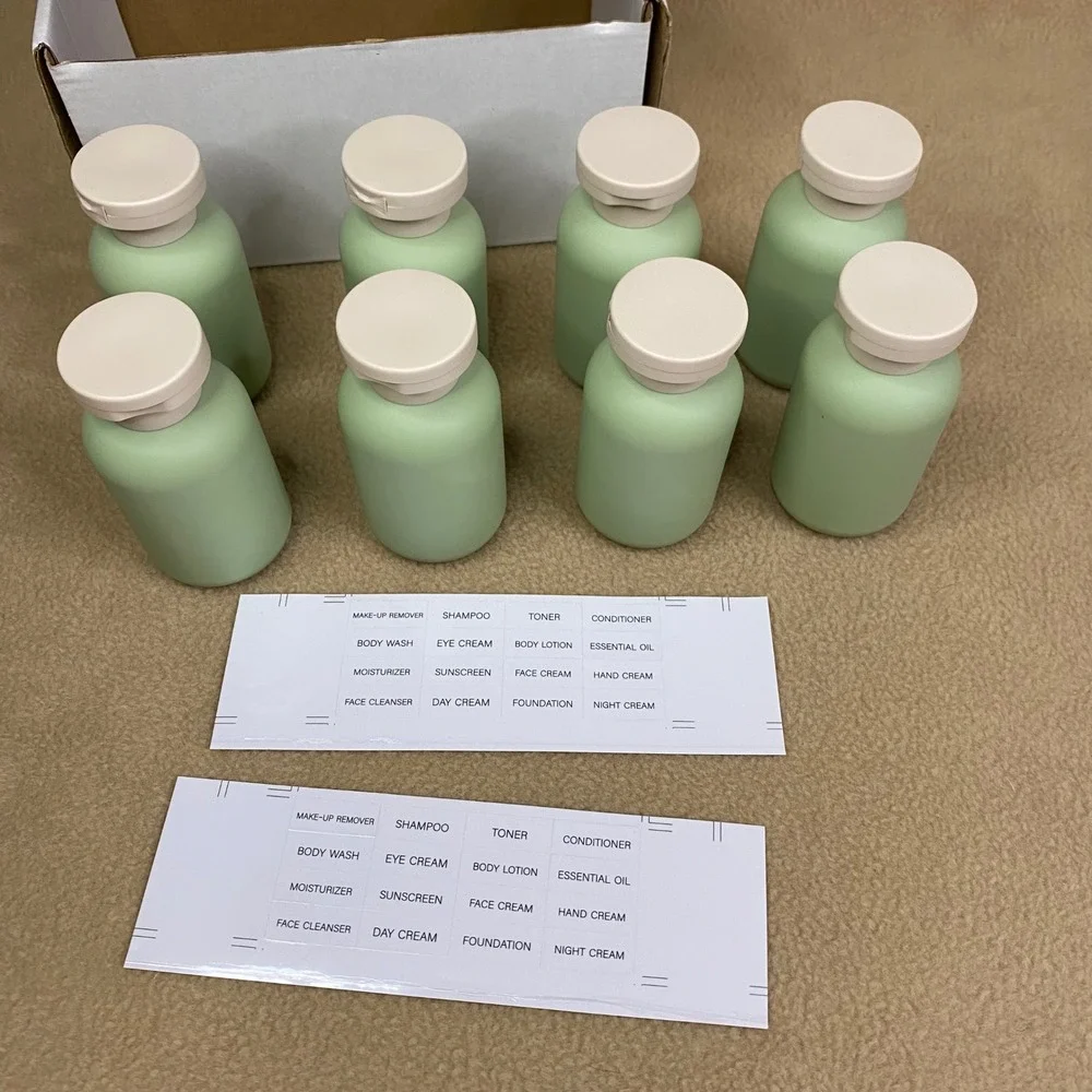 Travel Size Empty Refillable Bottles w/ Labels Liquids Toiletries Lot of 8 New